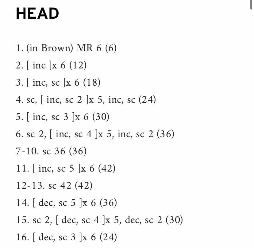 Free Crochet Pattern Chart for Brown Eevee Amigurumi Doll