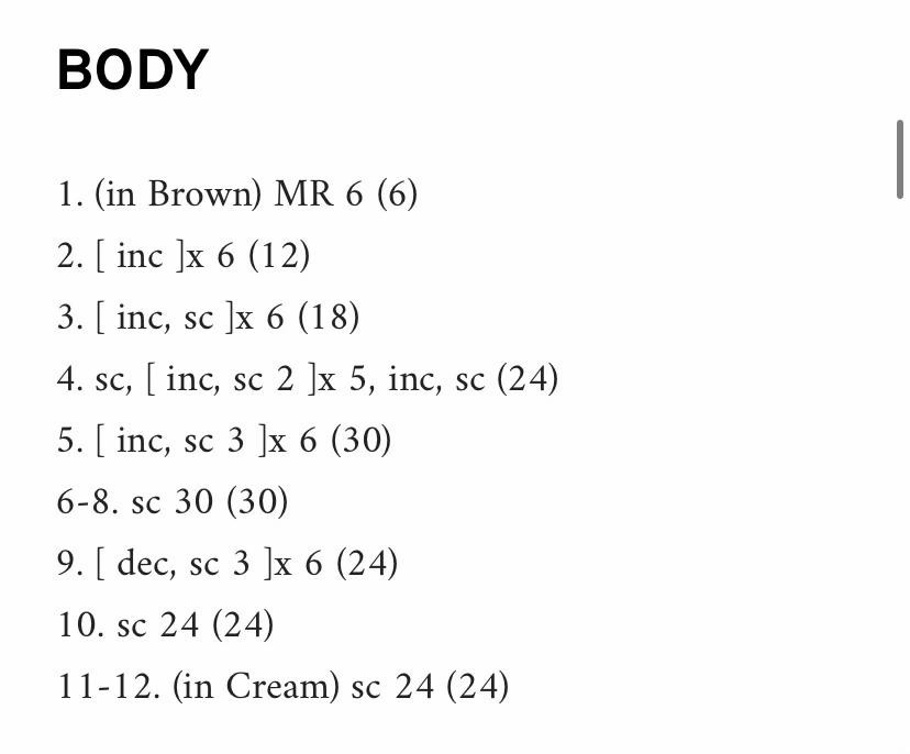 Free Crochet Pattern Chart for Brown Eevee Amigurumi Doll