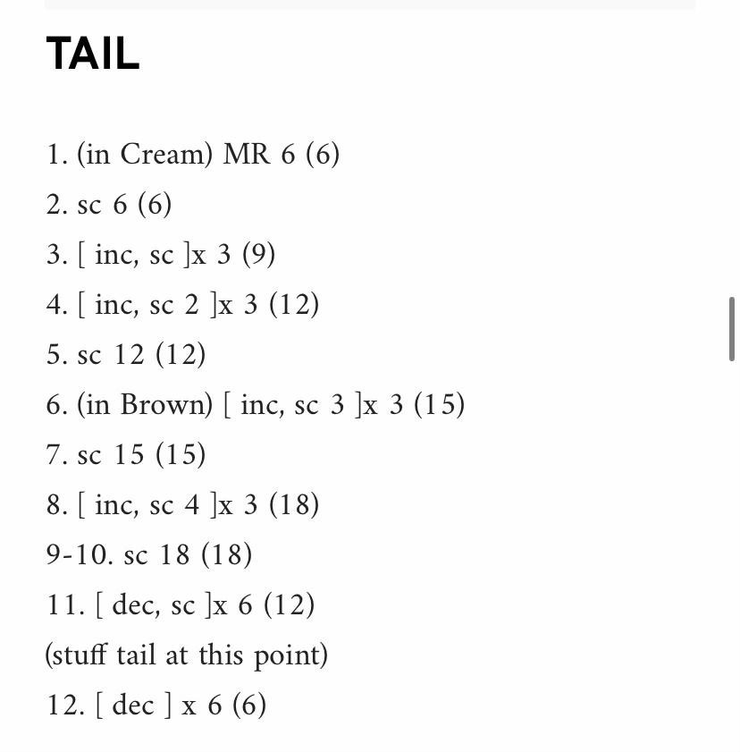 Free Crochet Pattern Chart for Brown Eevee Amigurumi Doll