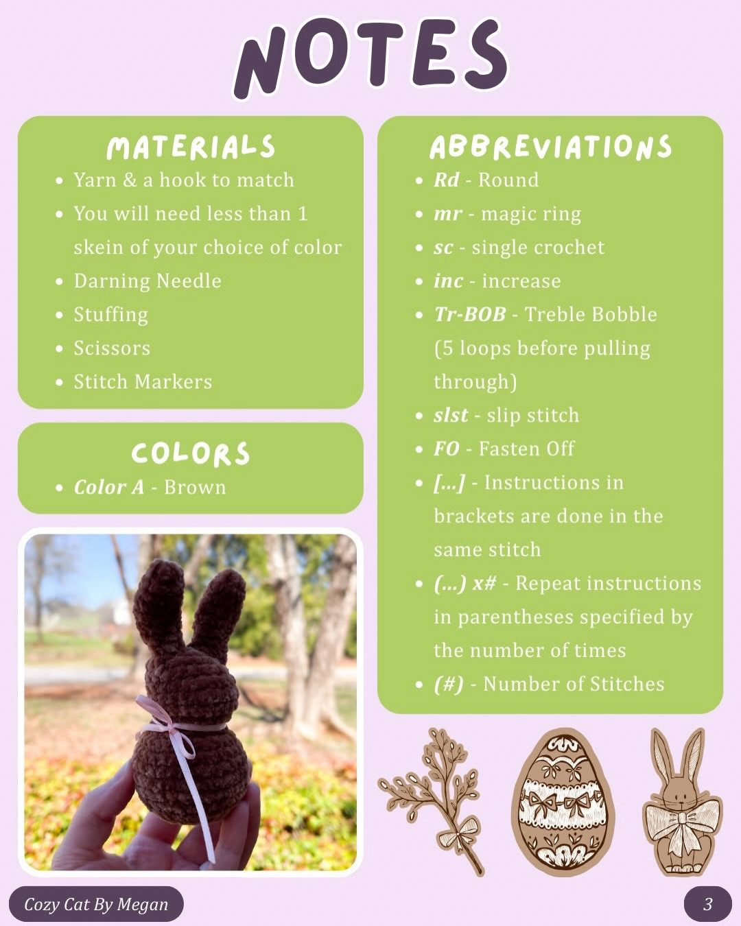 Free Crochet Pattern: Chocolate Bunny Amigurumi by Cozy Cat By Megan
