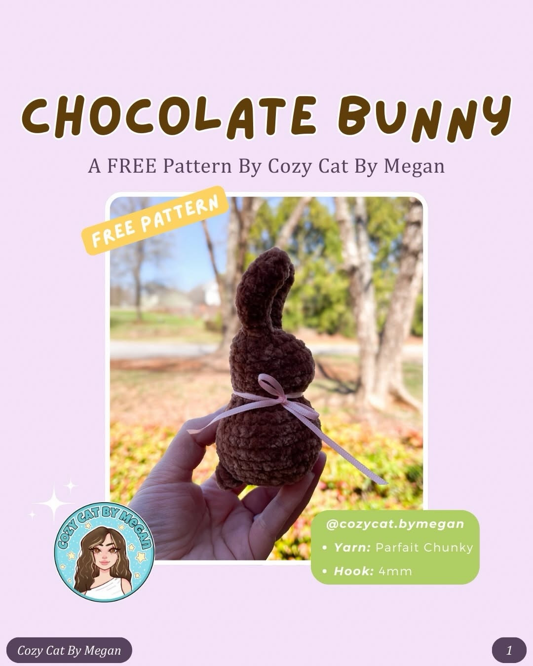 Free Crochet Pattern: Chocolate Bunny Amigurumi by Cozy Cat By Megan