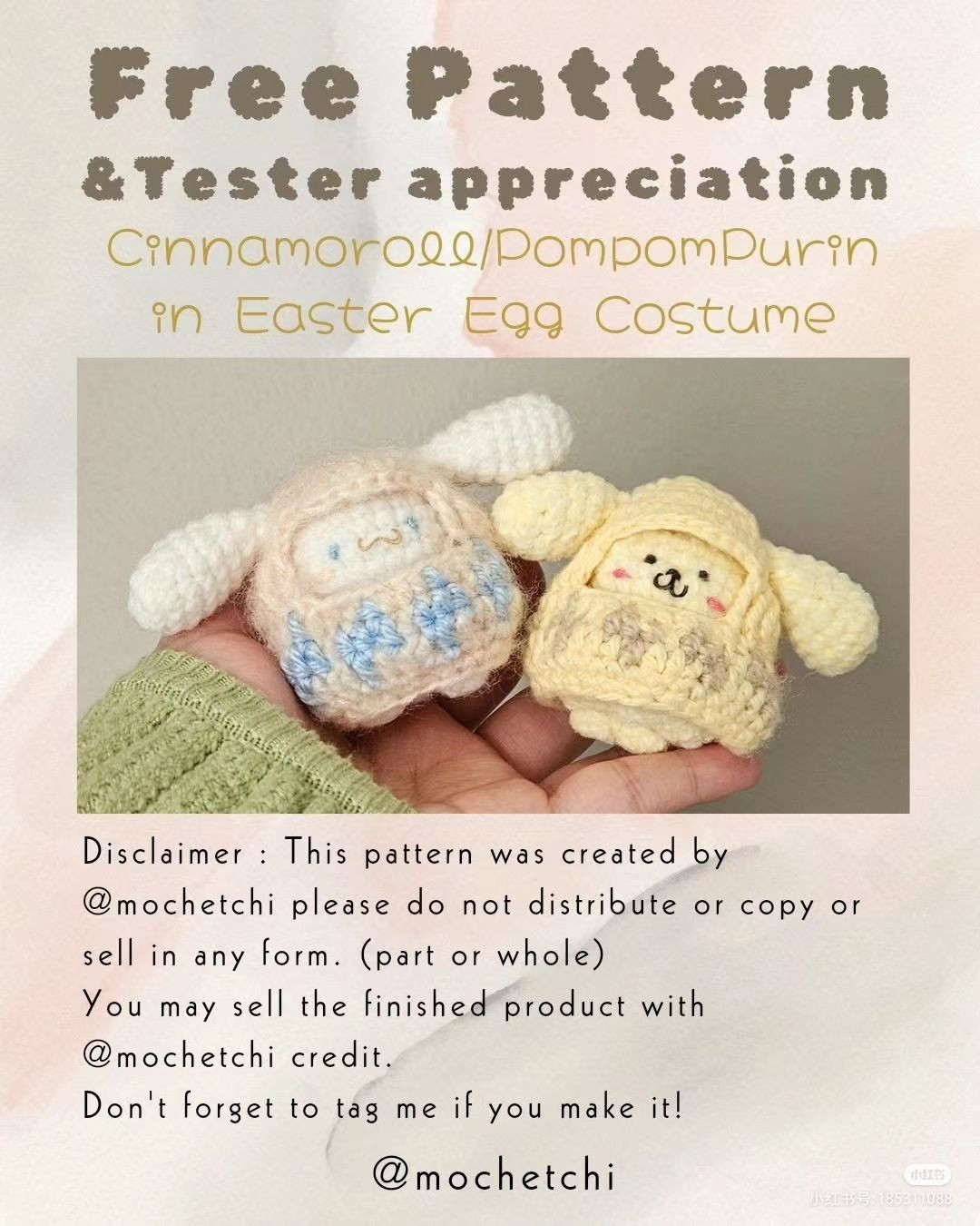 Free Crochet Pattern: Cinnamoroll & Pompompurin Easter Egg Costume