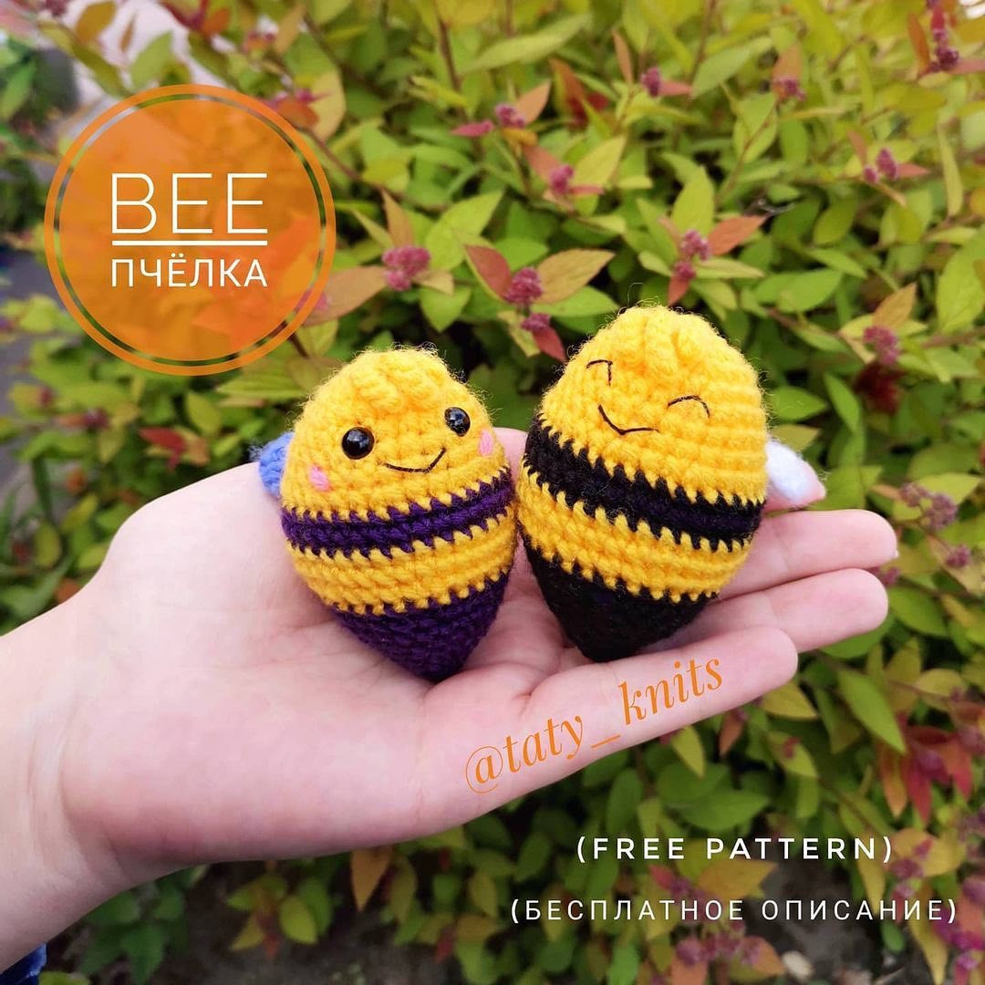 Free Crochet Pattern: Cute Amigurumi Bee with Bangs by @taty_knits