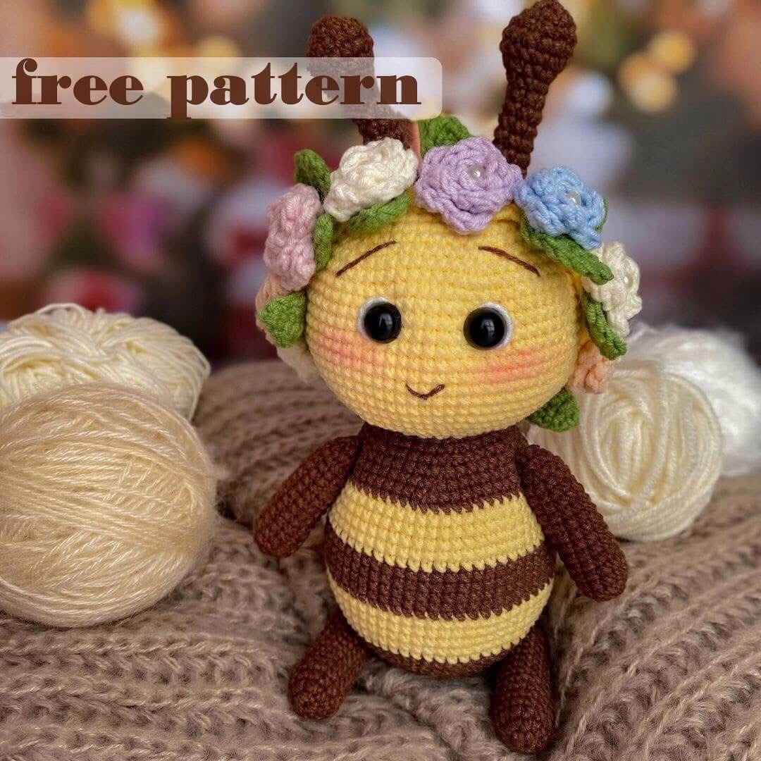 Free Crochet Pattern: Cute Amigurumi Bee with Flower Crown