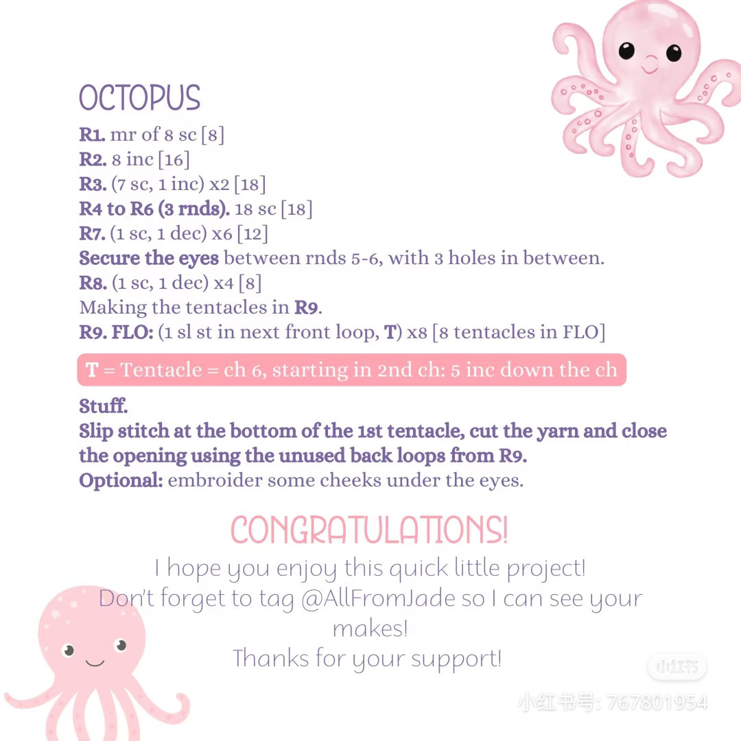 Free Crochet Pattern: Cute Baby Octopus Doll (No-Sew)