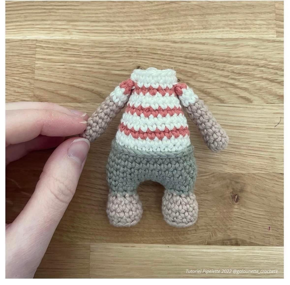 Free Crochet Pattern: Cute Beige Bunny Amigurumi with Striped Shirt