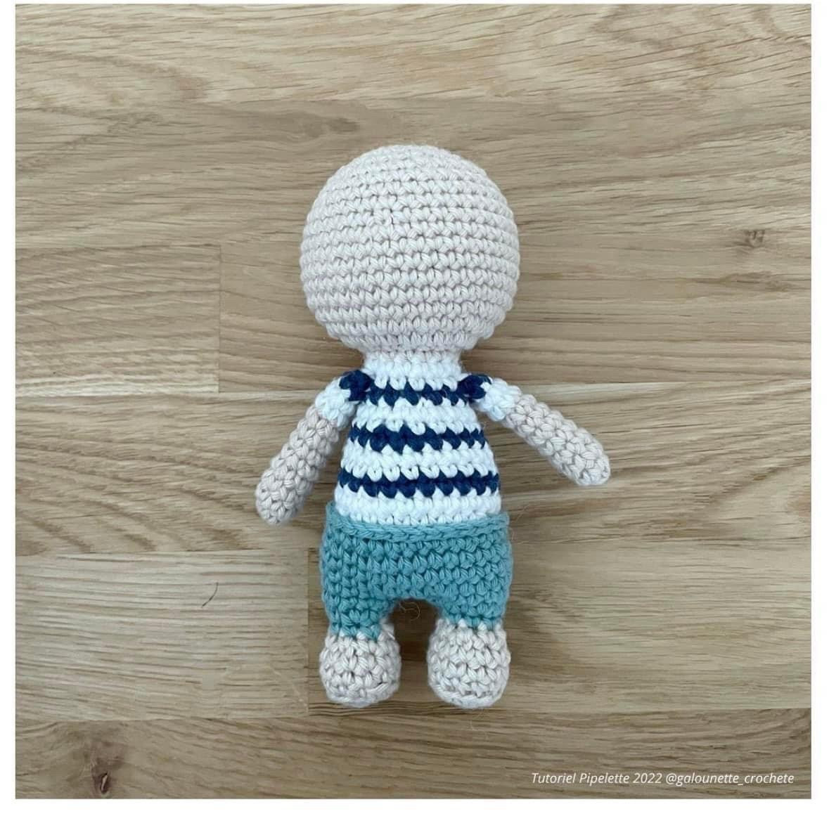 Free Crochet Pattern: Cute Beige Bunny Amigurumi with Striped Shirt