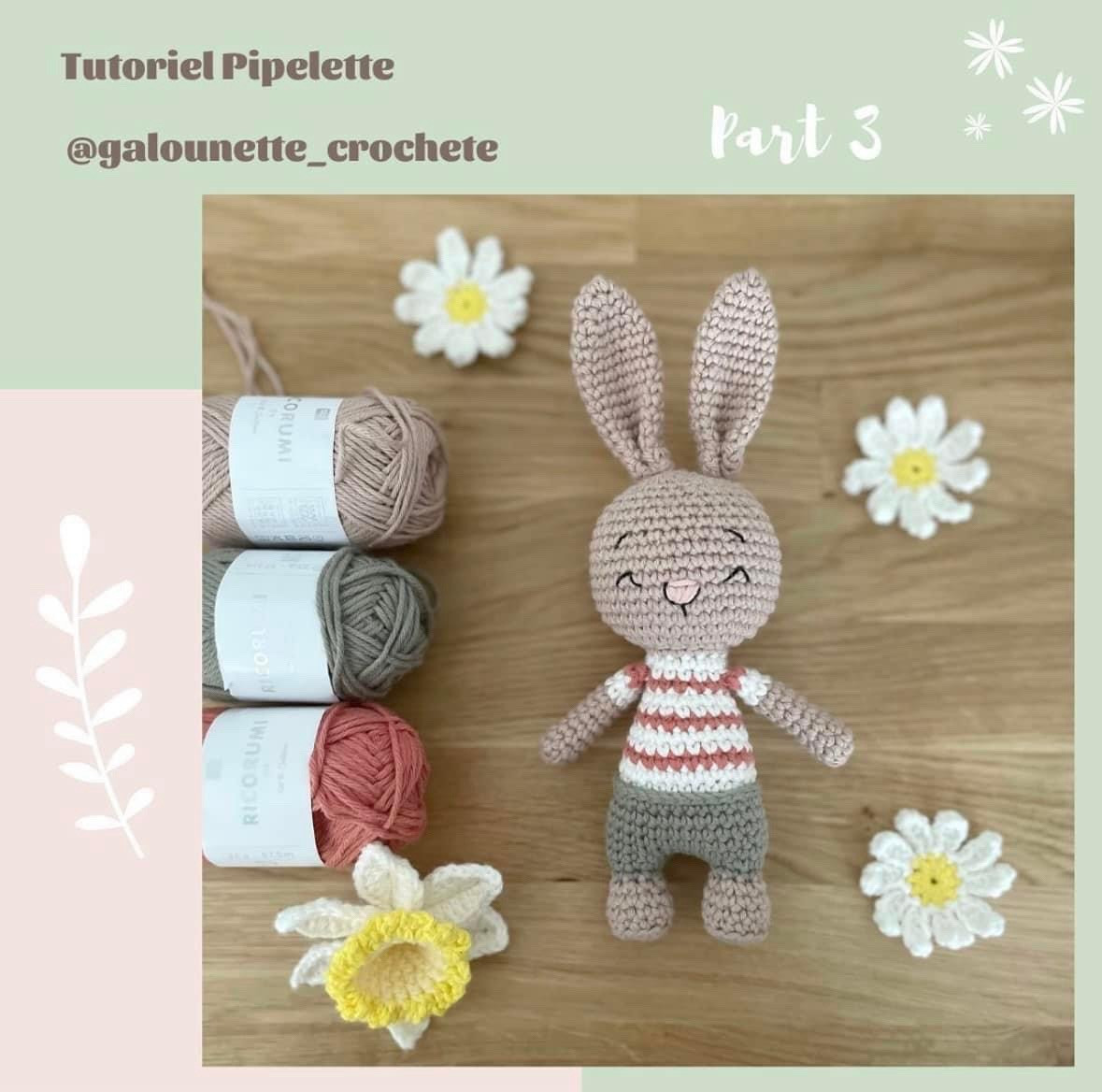Free Crochet Pattern: Cute Beige Bunny Amigurumi with Striped Shirt