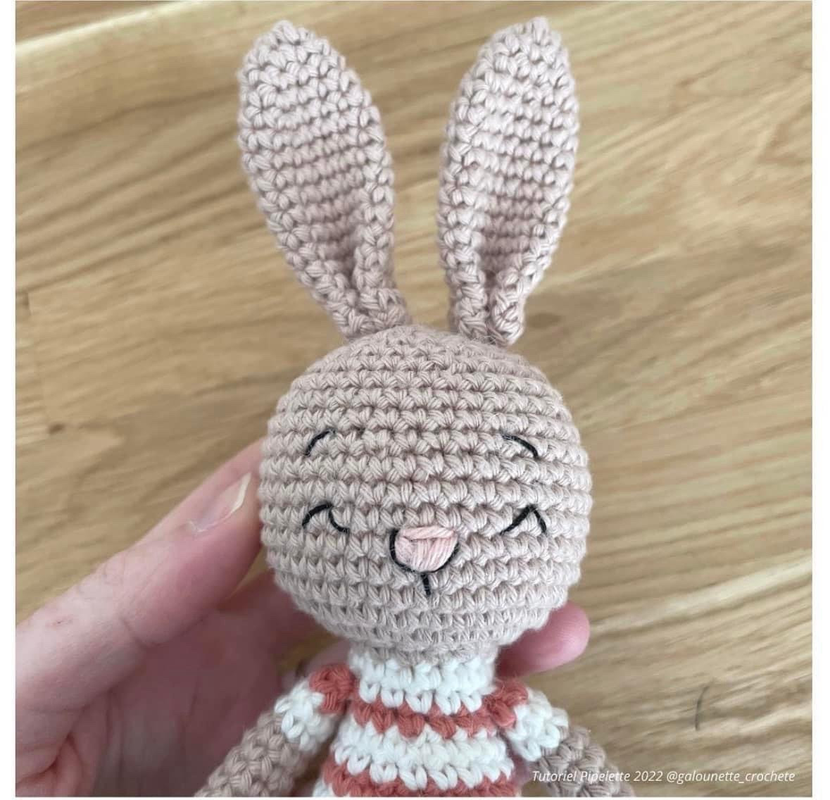 Free Crochet Pattern: Cute Beige Bunny Amigurumi with Striped Shirt