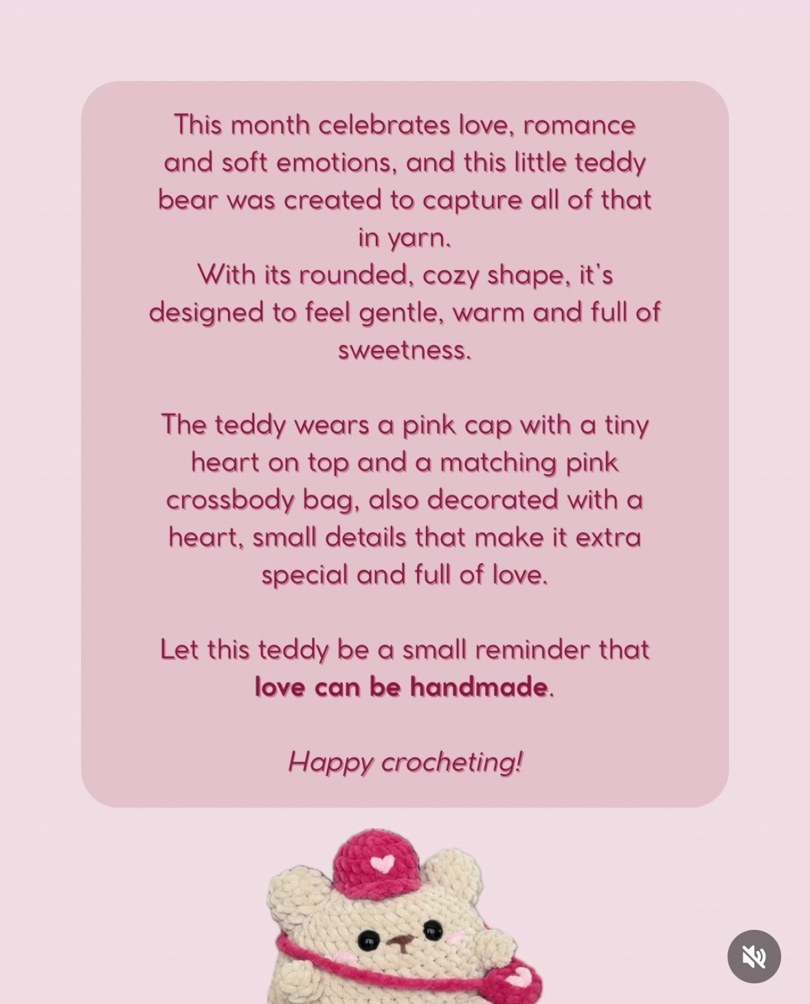 Free Crochet Pattern: Cute Beige Teddy Bear with Pink Cap and Heart Bag