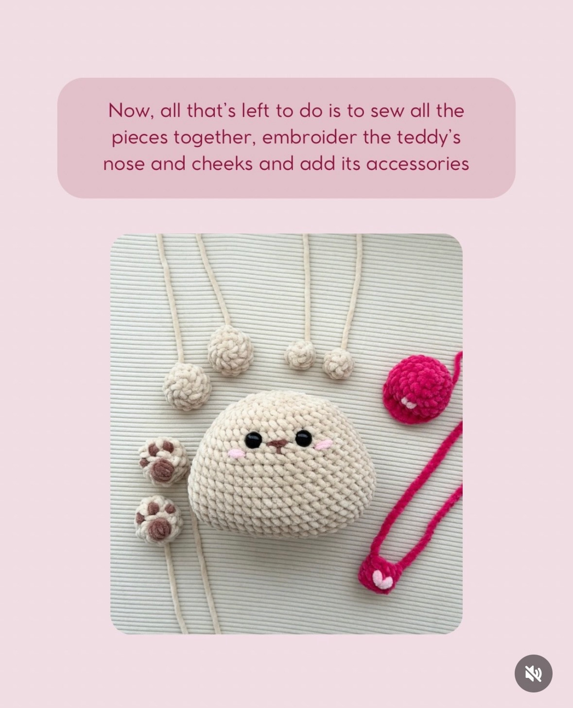 Free Crochet Pattern: Cute Beige Teddy Bear with Pink Cap and Heart Bag