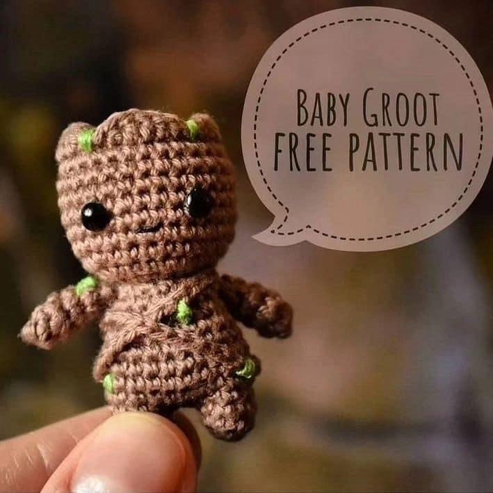 Free Crochet Pattern: Cute Brown Baby Groot Amigurumi Doll