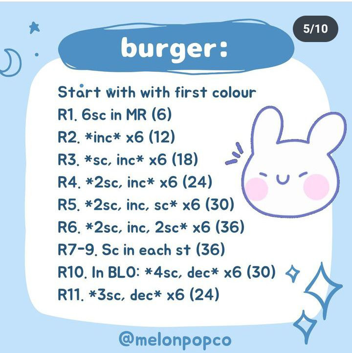 Free Crochet Pattern: Cute Bunny Eating Burger Amigurumi