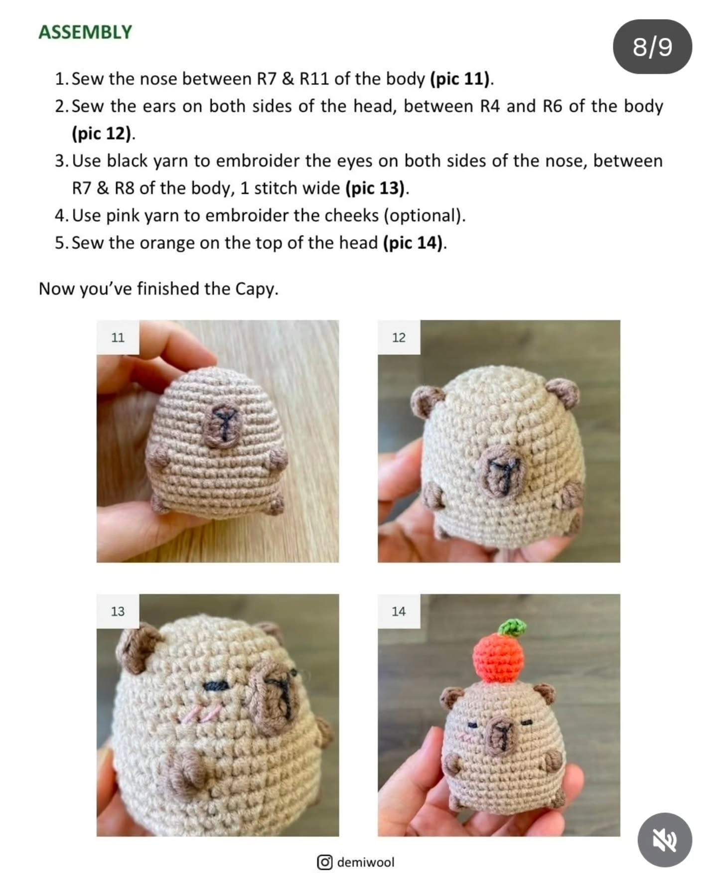 Free Crochet Pattern: Cute Capybara Amigurumi with Orange on Head