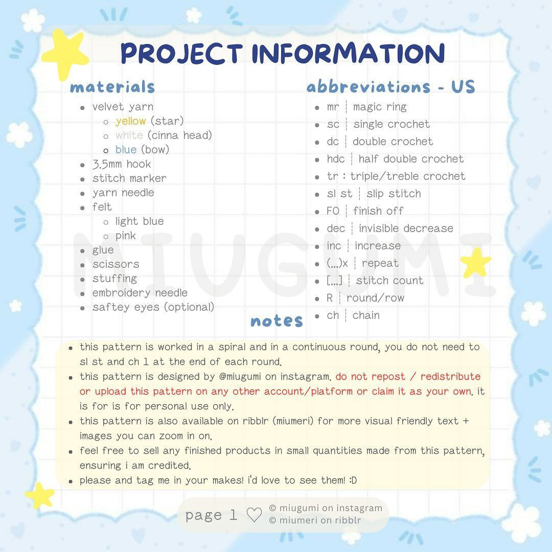 Free Crochet Pattern: Cute Cinnamoroll Star Plushie by Miugumi