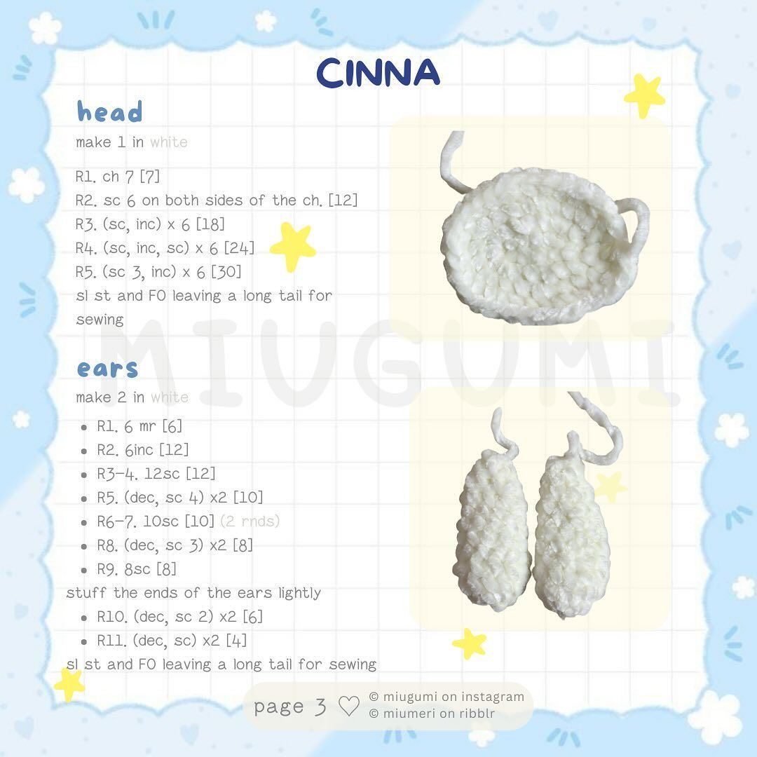 Free Crochet Pattern: Cute Cinnamoroll Star Plushie by Miugumi