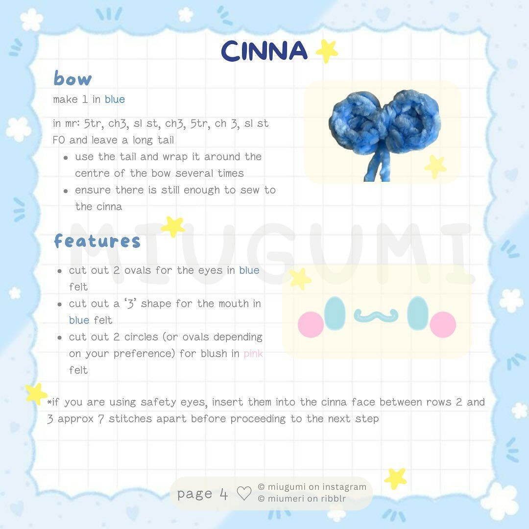 Free Crochet Pattern: Cute Cinnamoroll Star Plushie by Miugumi