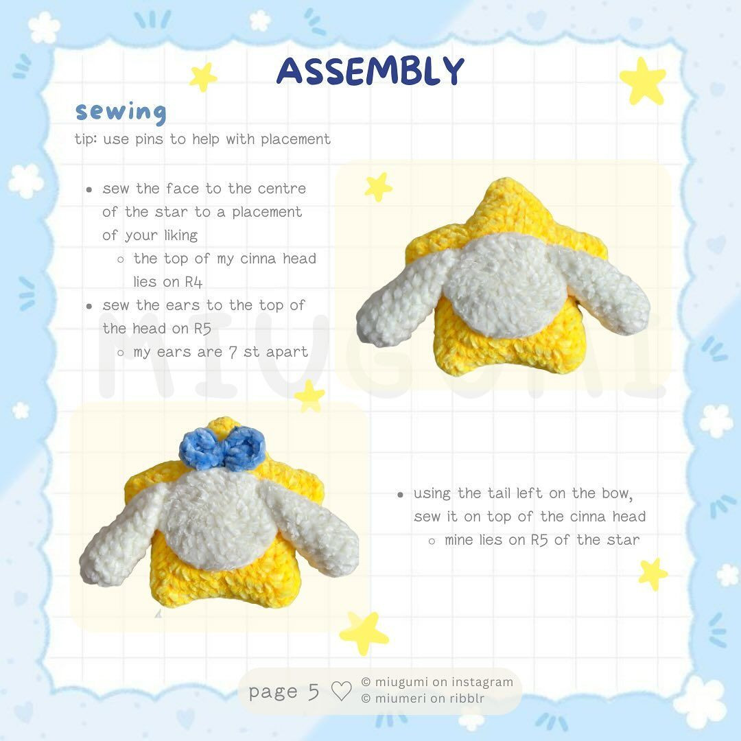 Free Crochet Pattern: Cute Cinnamoroll Star Plushie by Miugumi