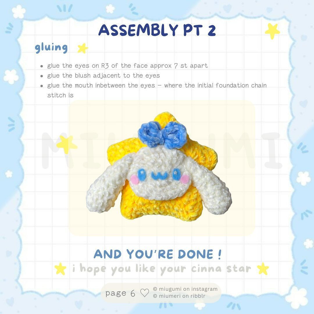 Free Crochet Pattern: Cute Cinnamoroll Star Plushie by Miugumi