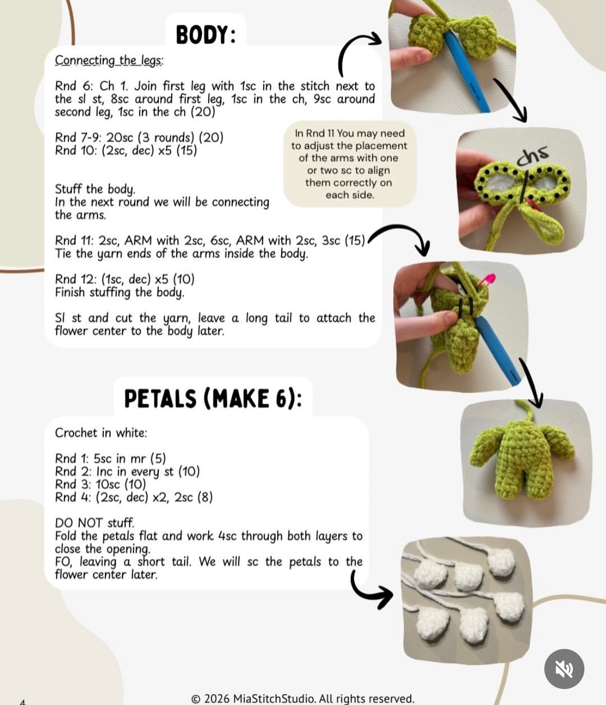 Free Crochet Pattern: Cute Daisy Flower Buddy Amigurumi with White Petals and Green Body