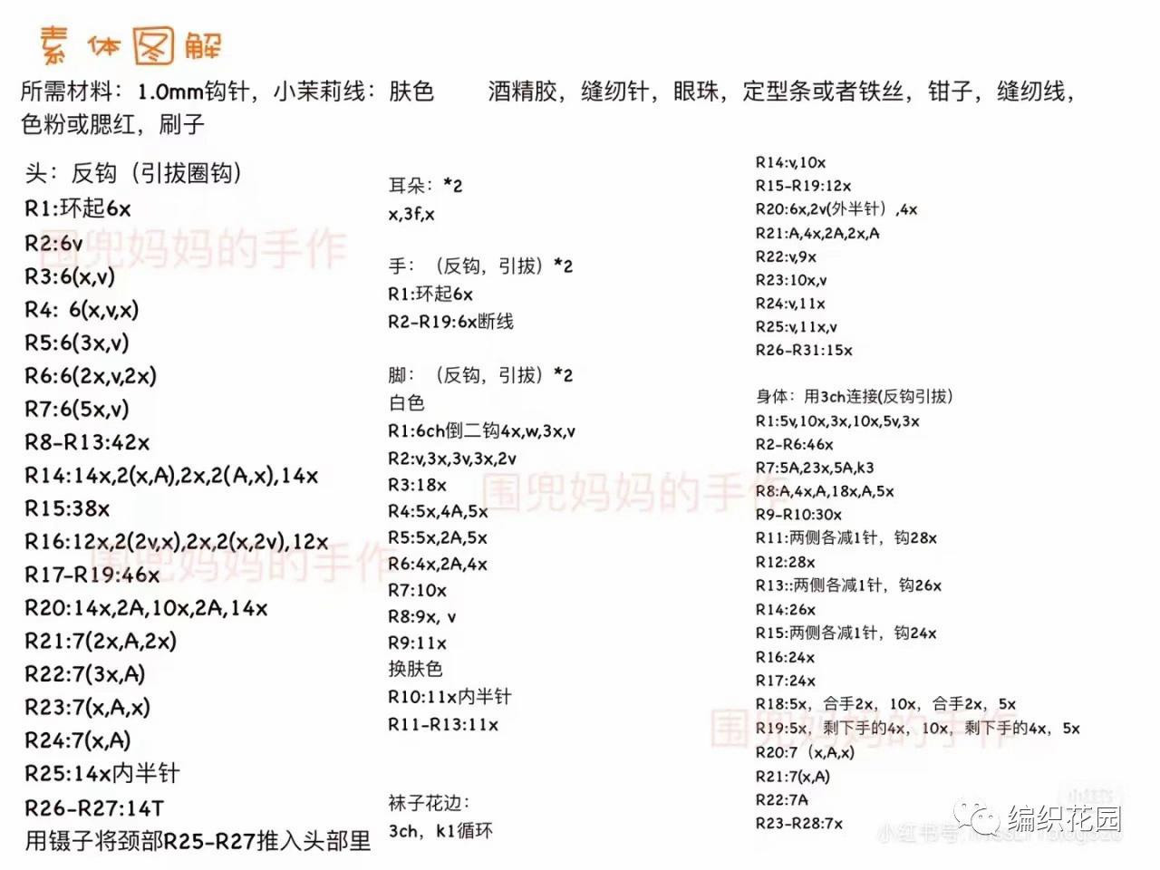 Free Crochet Pattern: Cute Doll Body and Clothes Chart