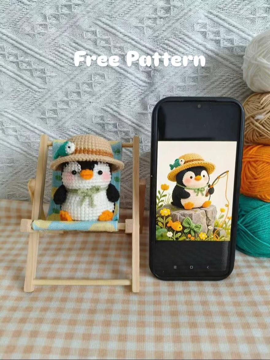 Free Crochet Pattern: Cute Fishing Penguin Amigurumi Doll with Hat