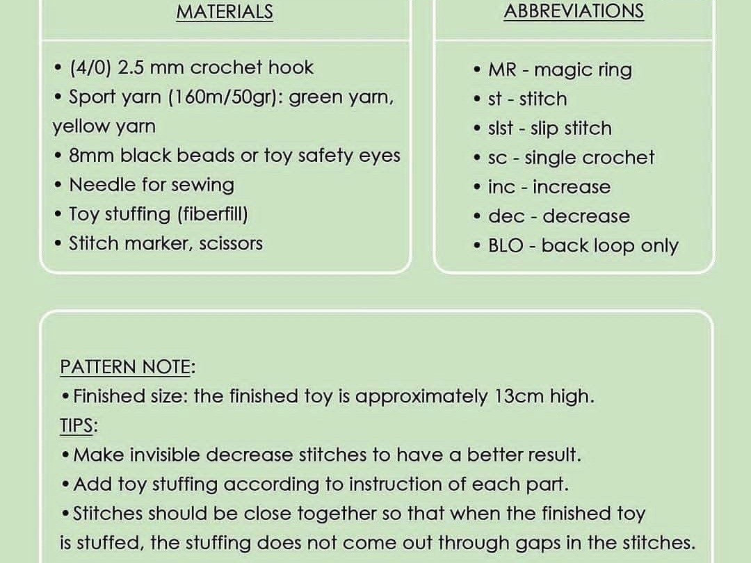 Free Crochet Pattern: Cute Green Dinosaur Amigurumi Doll