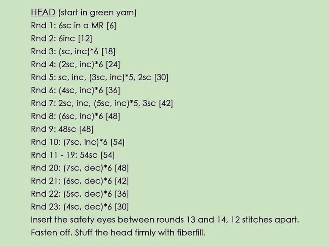 Free Crochet Pattern: Cute Green Dinosaur Amigurumi Doll