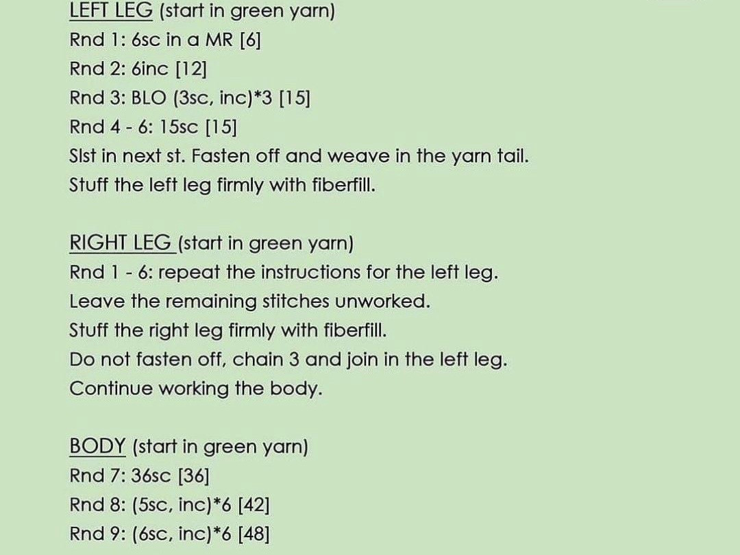 Free Crochet Pattern: Cute Green Dinosaur Amigurumi Doll