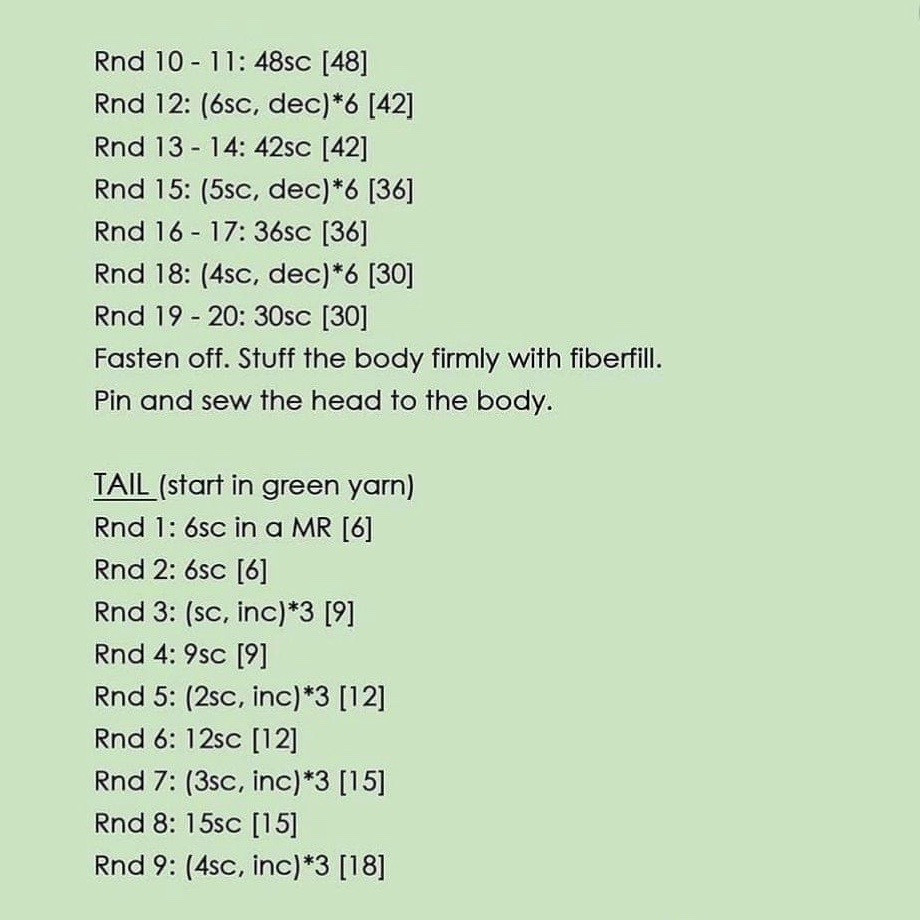 Free Crochet Pattern: Cute Green Dinosaur Amigurumi Doll