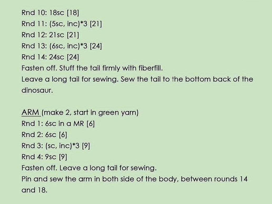 Free Crochet Pattern: Cute Green Dinosaur Amigurumi Doll