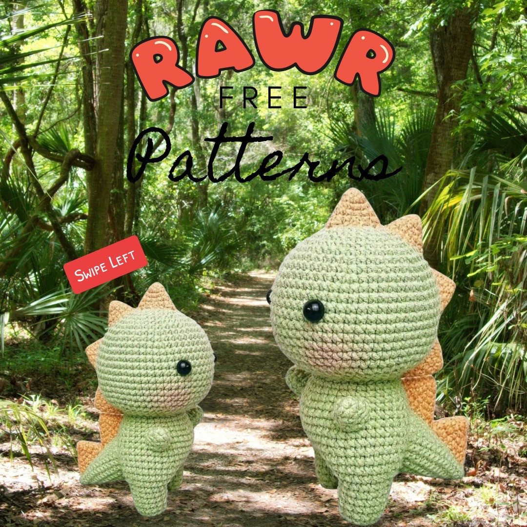 Free Crochet Pattern: Cute Green Dinosaur Amigurumi Doll