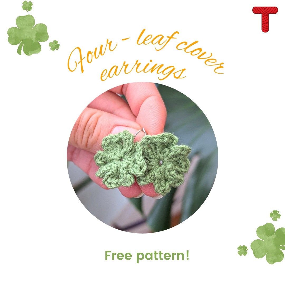 Free Crochet Pattern: Cute Green Four-Leaf Clover Earrings