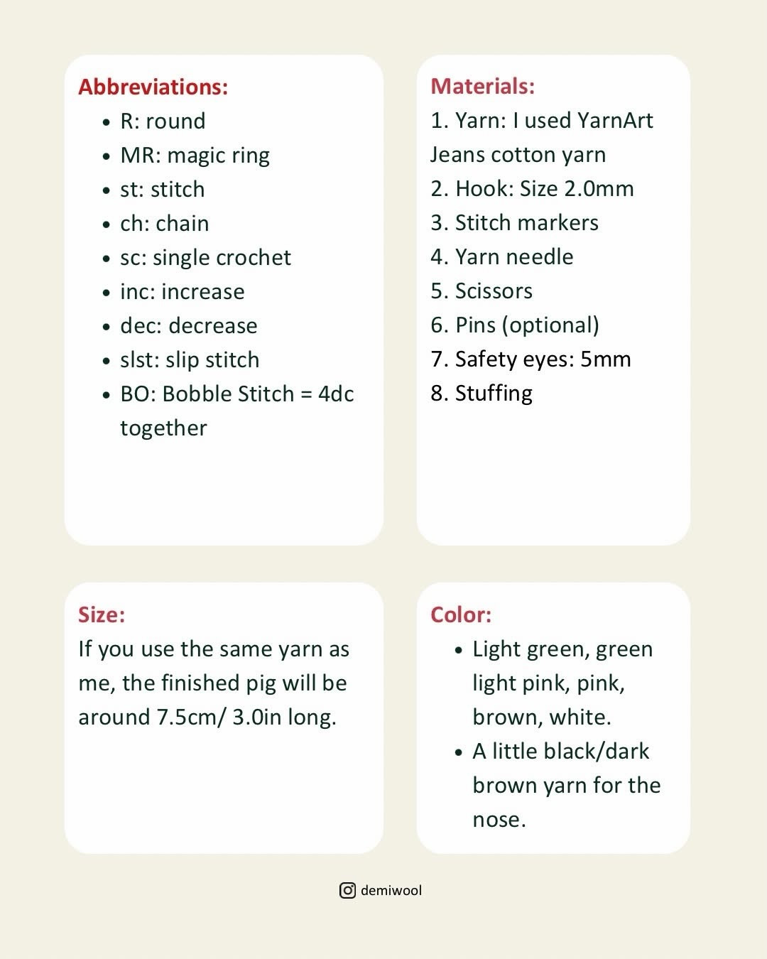 Free Crochet Pattern: Cute Mini Pig Amigurumi Doll in Pink and Green with Detailed Instructions