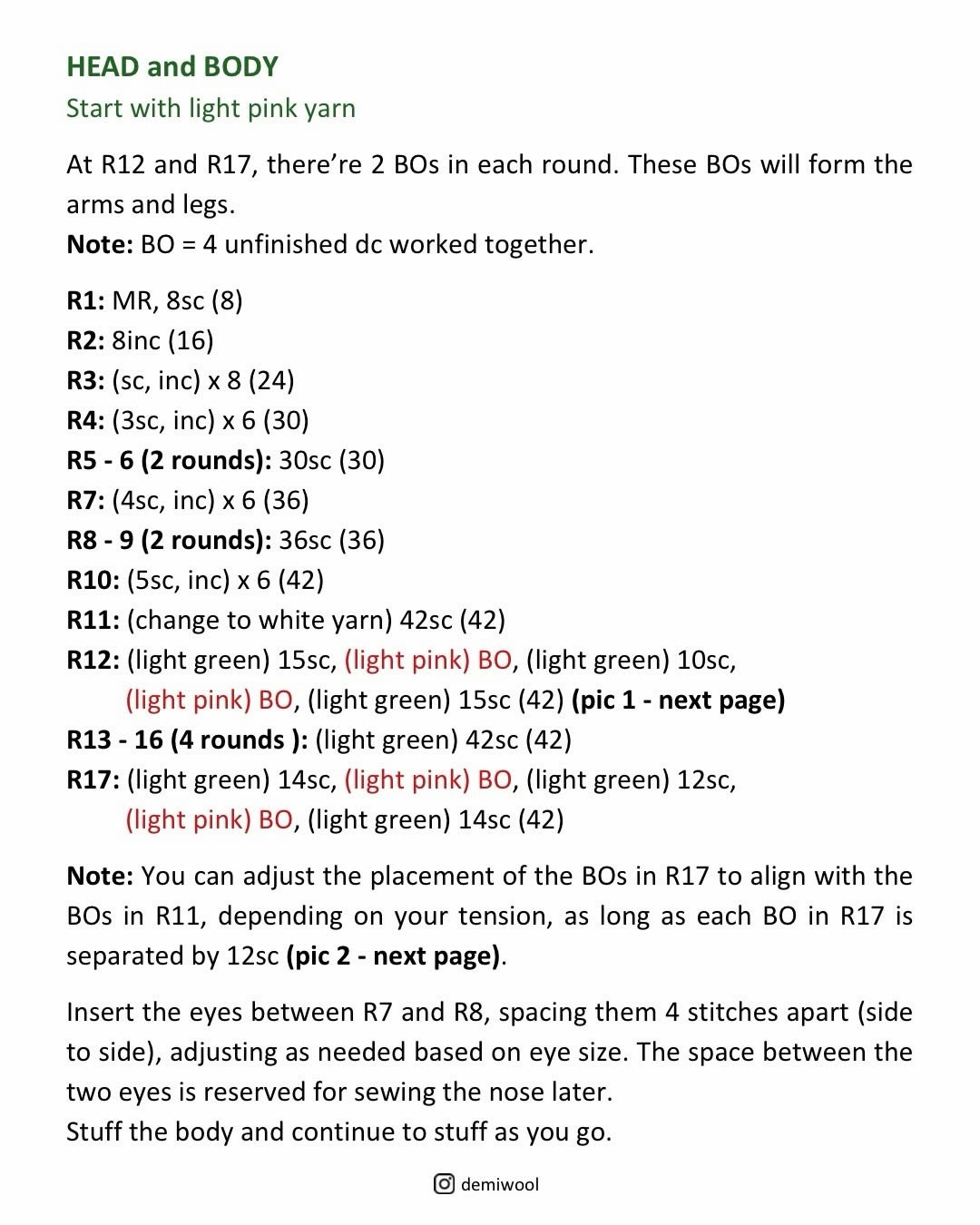 Free Crochet Pattern: Cute Mini Pig Amigurumi Doll in Pink and Green with Detailed Instructions