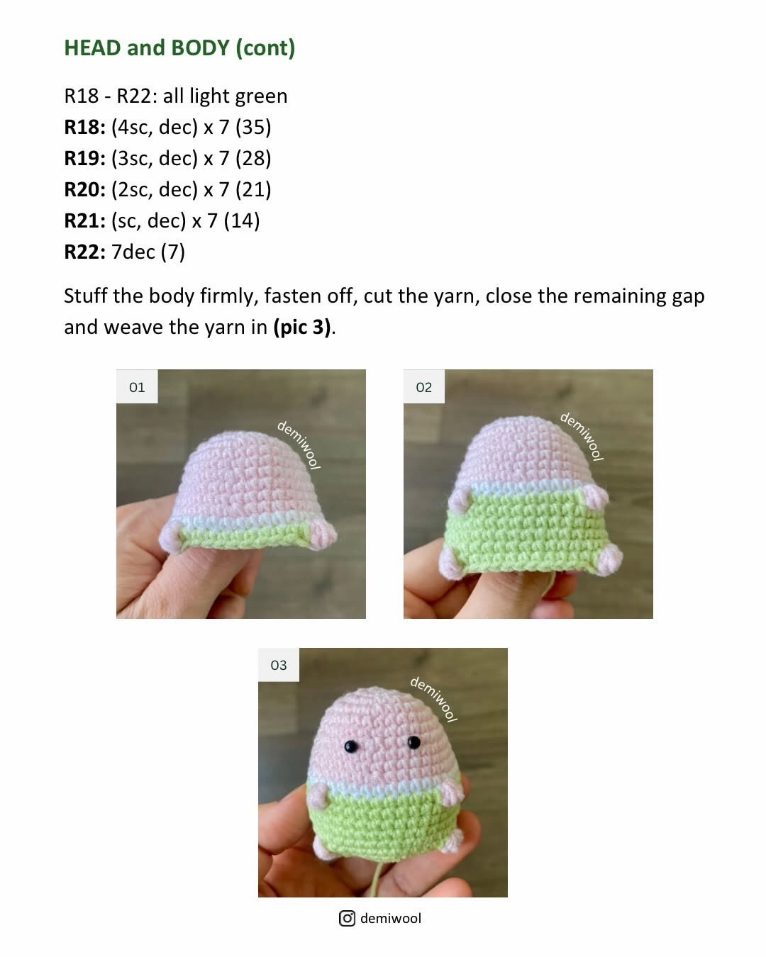 Free Crochet Pattern: Cute Mini Pig Amigurumi Doll in Pink and Green with Detailed Instructions