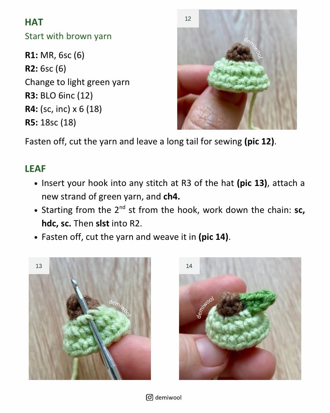 Free Crochet Pattern: Cute Mini Pig Amigurumi Doll in Pink and Green with Detailed Instructions