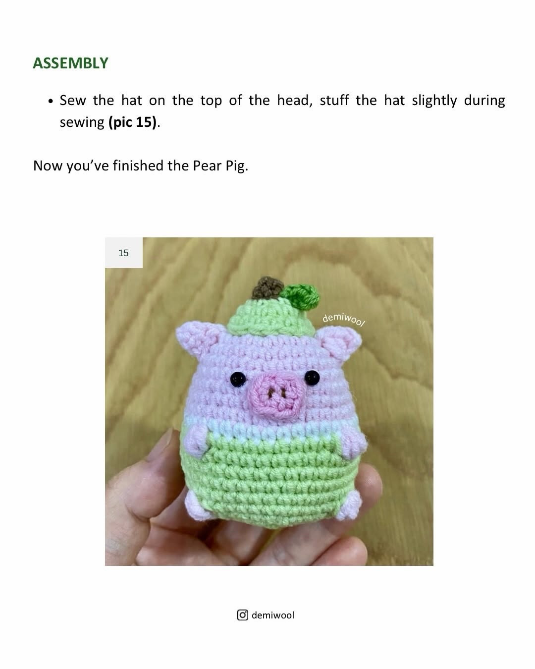 Free Crochet Pattern: Cute Mini Pig Amigurumi Doll in Pink and Green with Detailed Instructions