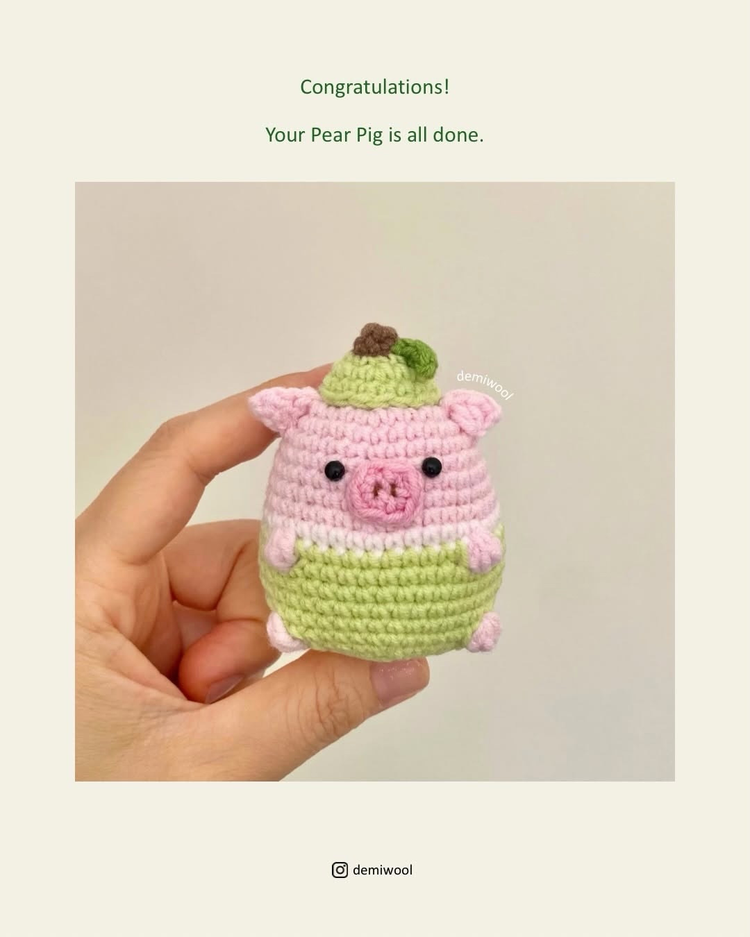 Free Crochet Pattern: Cute Mini Pig Amigurumi Doll in Pink and Green with Detailed Instructions