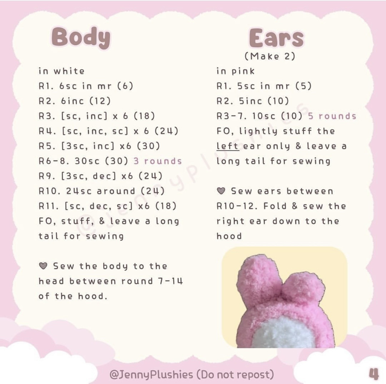 Free Crochet Pattern: Cute Pink and White Bunny Doll with Bow