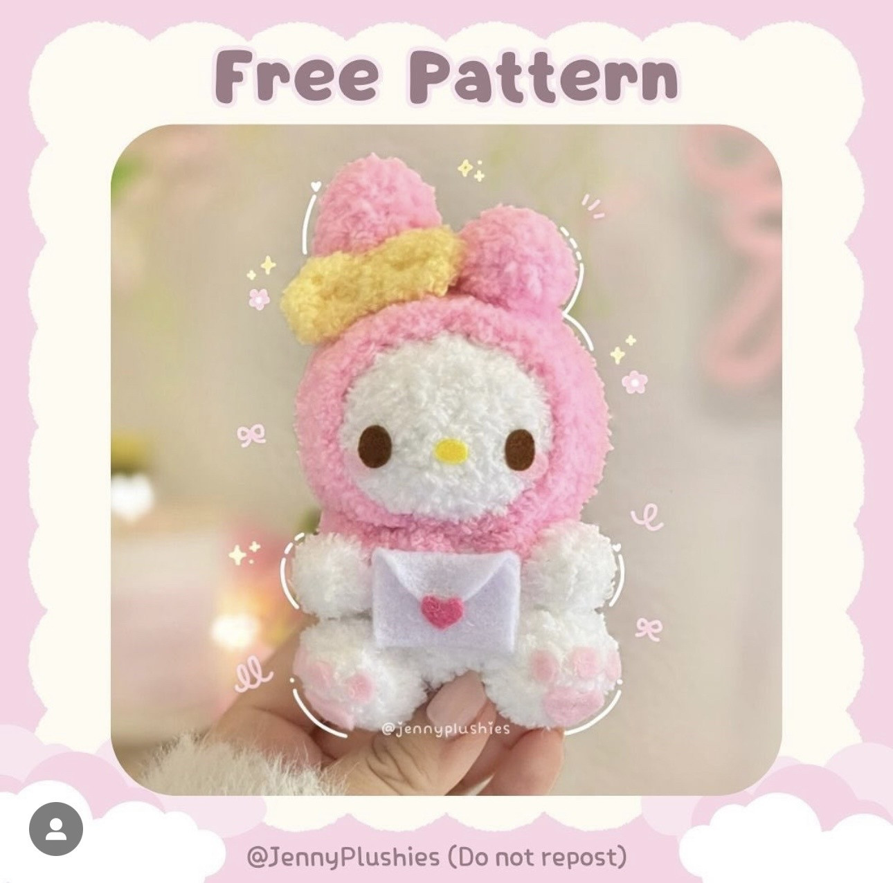 Free Crochet Pattern: Cute Pink and White Bunny Doll with Bow