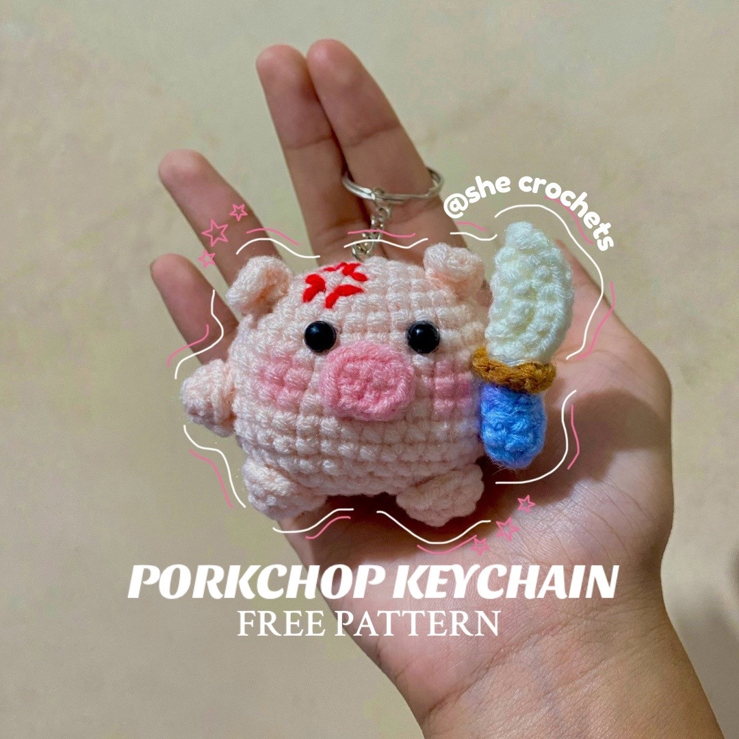 Free Crochet Pattern: Cute Pink Porkchop Pig Keychain Amigurumi
