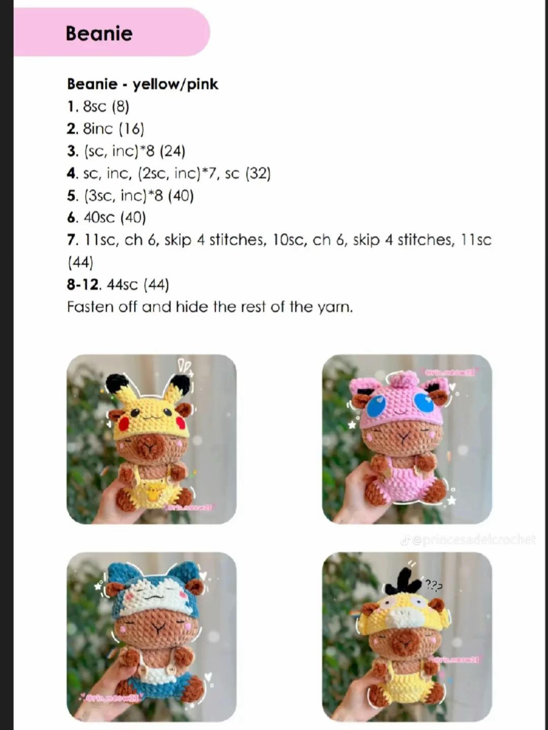 Free Crochet Pattern: Cute Pokémon Capybara Amigurumi (Pikachu, Jigglypuff, Snorlax)