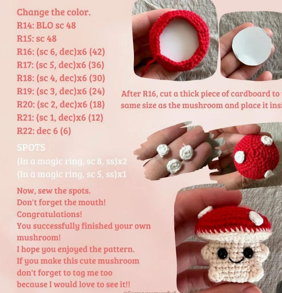 Free Crochet Pattern: Cute Red Mushroom Amigurumi with Step-by-Step Guide