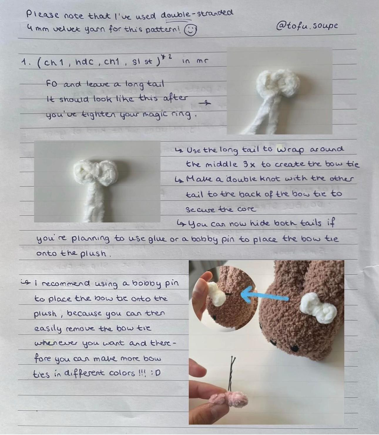 Free Crochet Pattern: Cute Velvet Bow Tie for Plush Doll