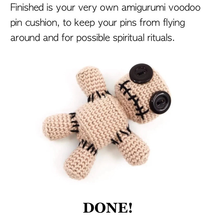 Free Crochet Pattern: Cute Voodoo Doll Amigurumi with Button Eyes