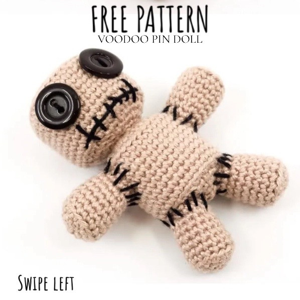 Free Crochet Pattern: Cute Voodoo Doll Amigurumi with Button Eyes