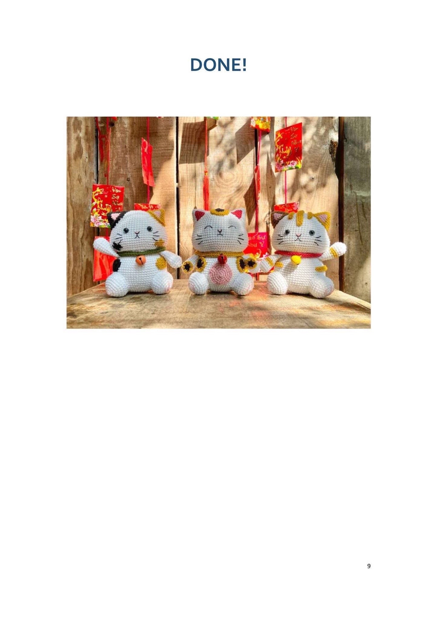 Free Crochet Pattern: Cute White Lucky Cat Amigurumi Doll with Red Skirt