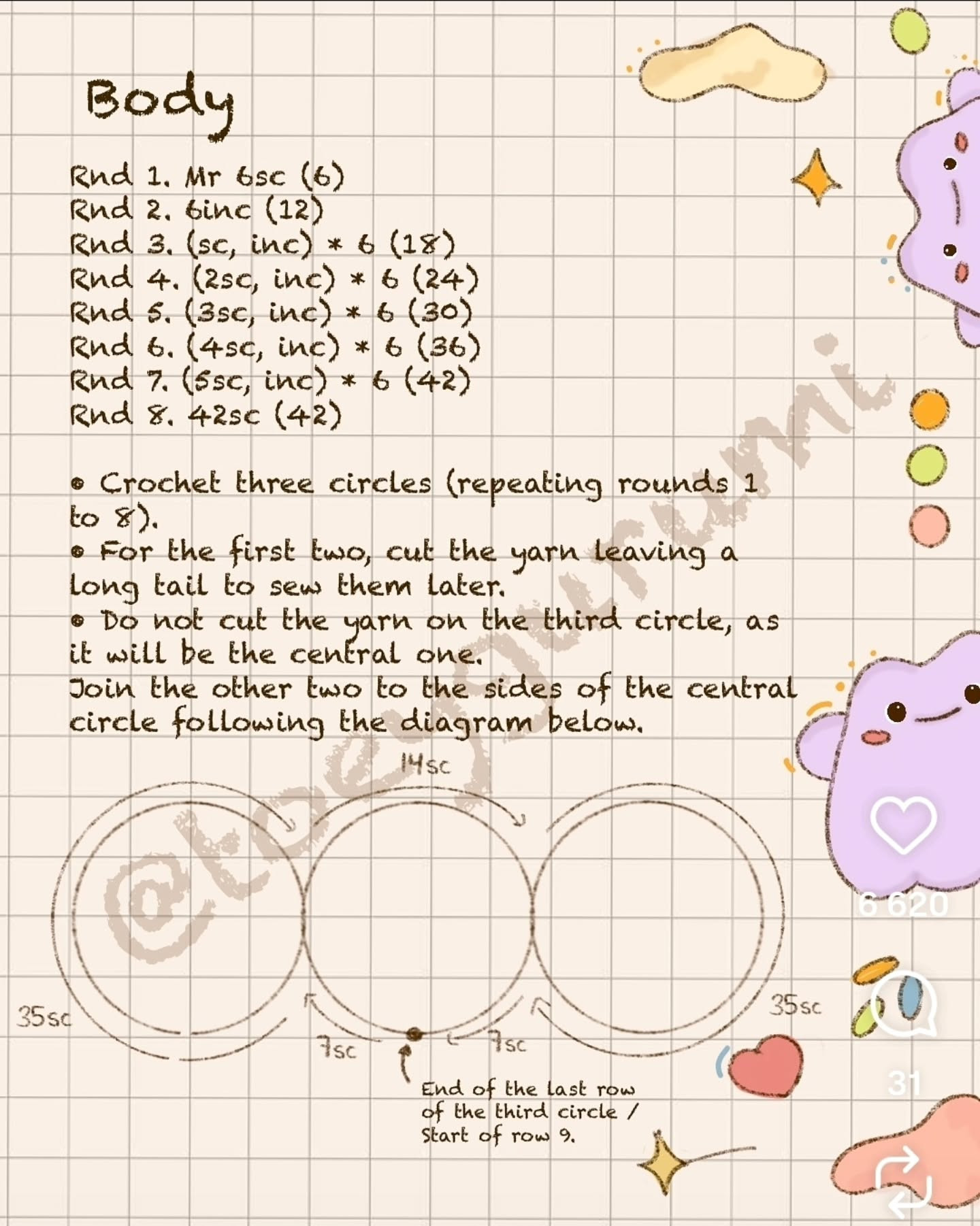 Free Crochet Pattern Ditto: Purple Amigurumi Doll with Materials and Instructions