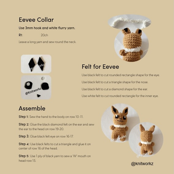 Free Crochet Pattern Eevee Poncho with Eevee Amigurumi Doll Tutorial